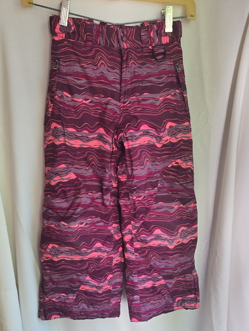 L.L. Bean Kids Snow Pants in Pink & Purple Wave Print